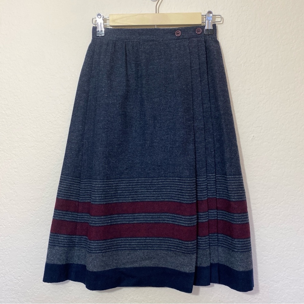 Vintage Gray and Red Striped Union Made Wrap A-Line Wool Skirt